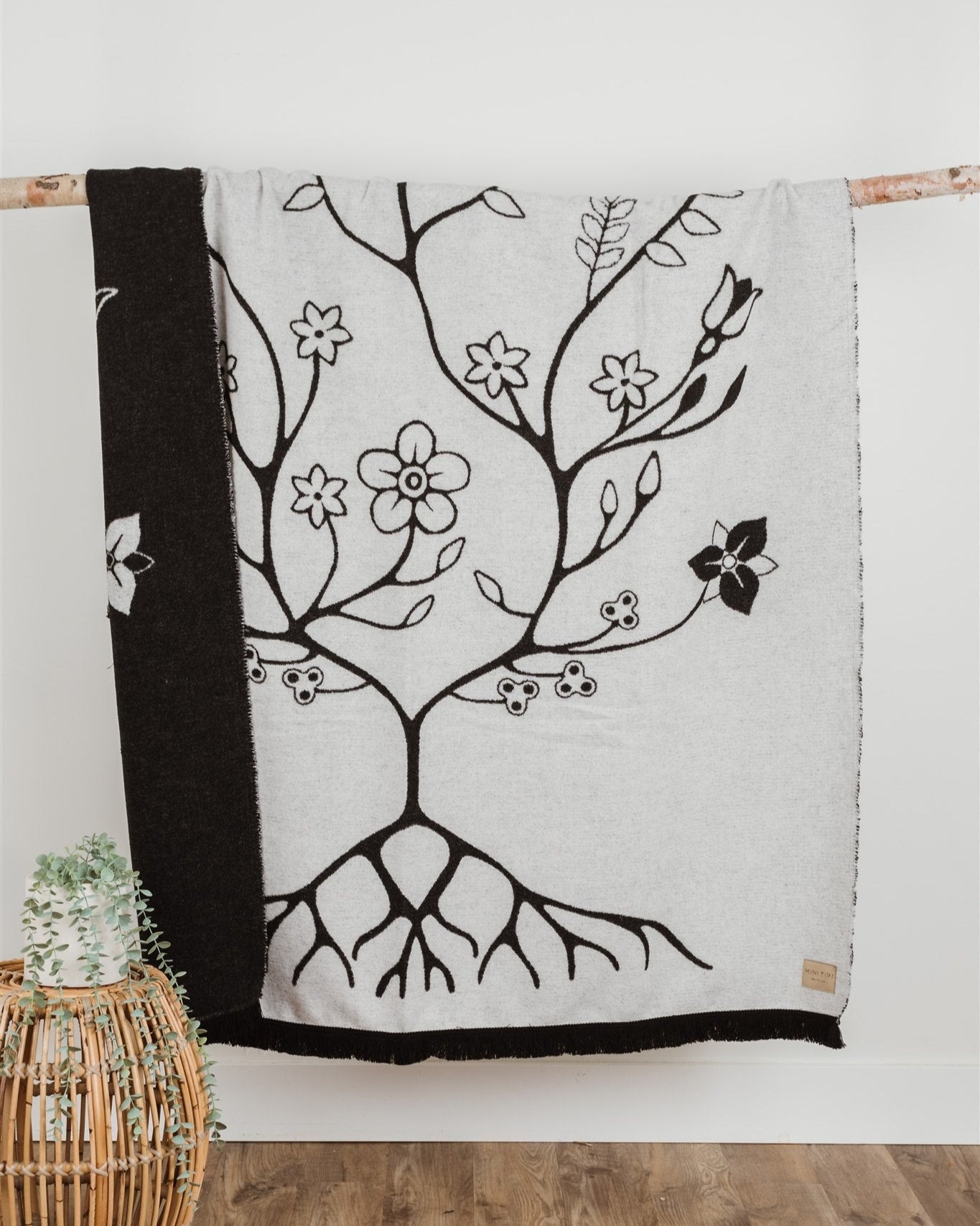 Black and White Woodland Indigenous Blanket