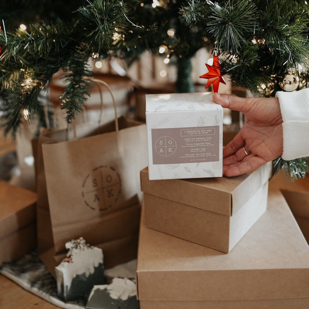 Soap Gift Box - includes 4 soap bars: Citrus Poppyseed, Lavender, Charcoal Tea Tree and Lemon Rosemary