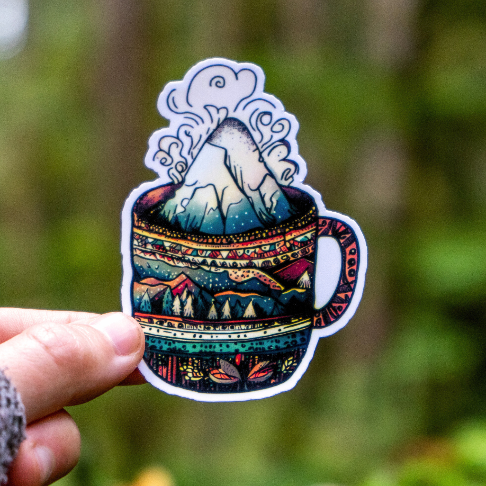 Mountain Coffee Cup Sticker