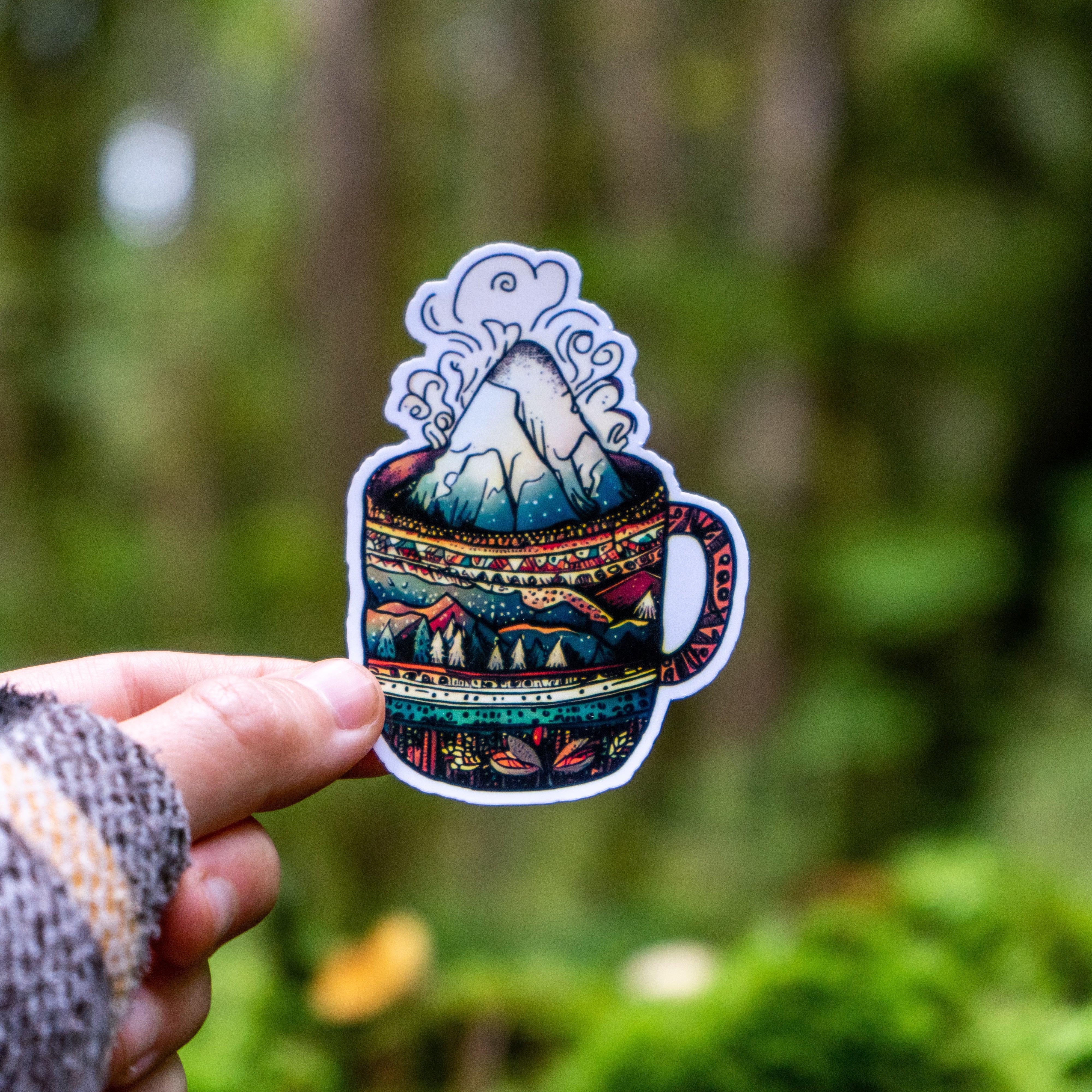 Mountain Coffee Cup Sticker