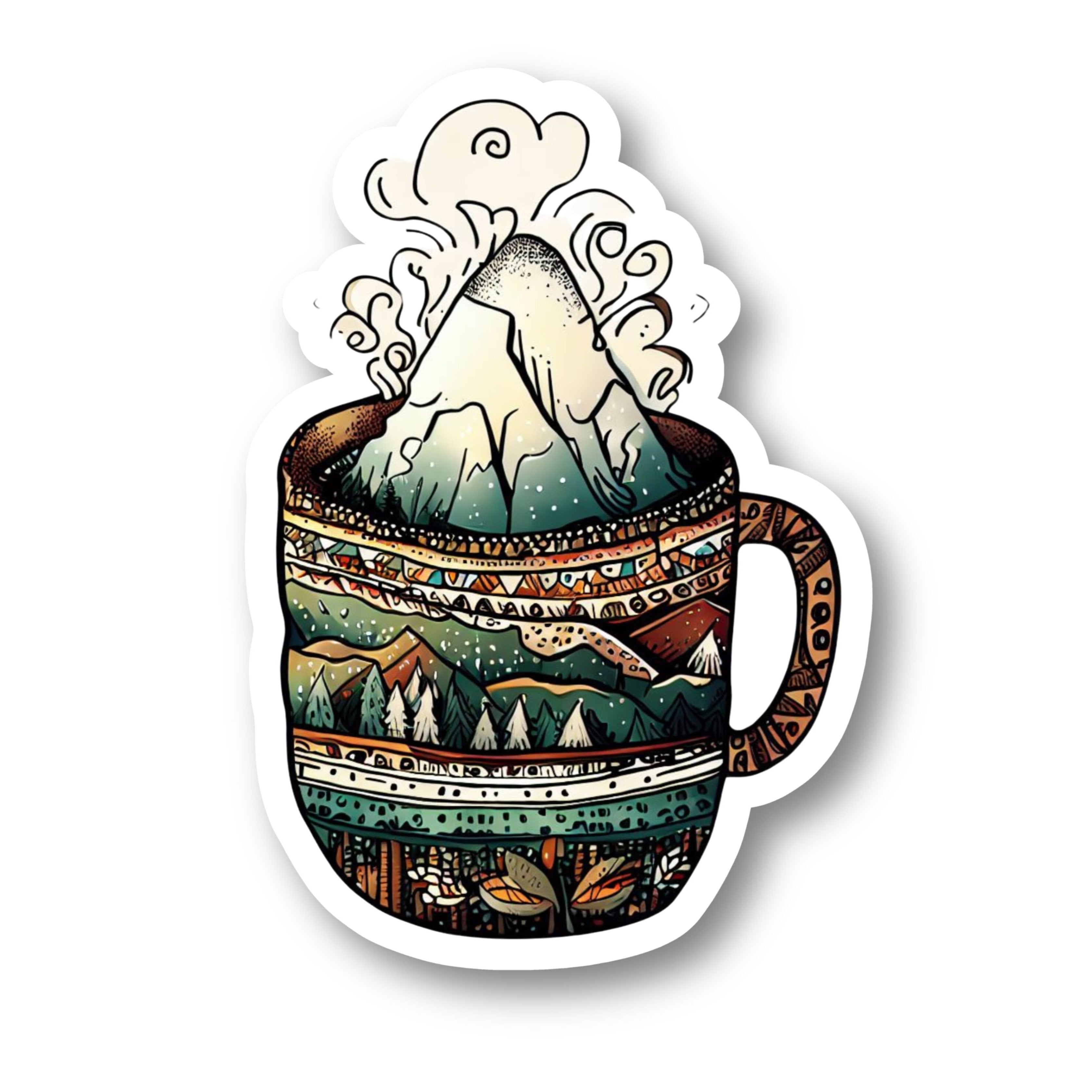 Mountain Coffee Cup Sticker
