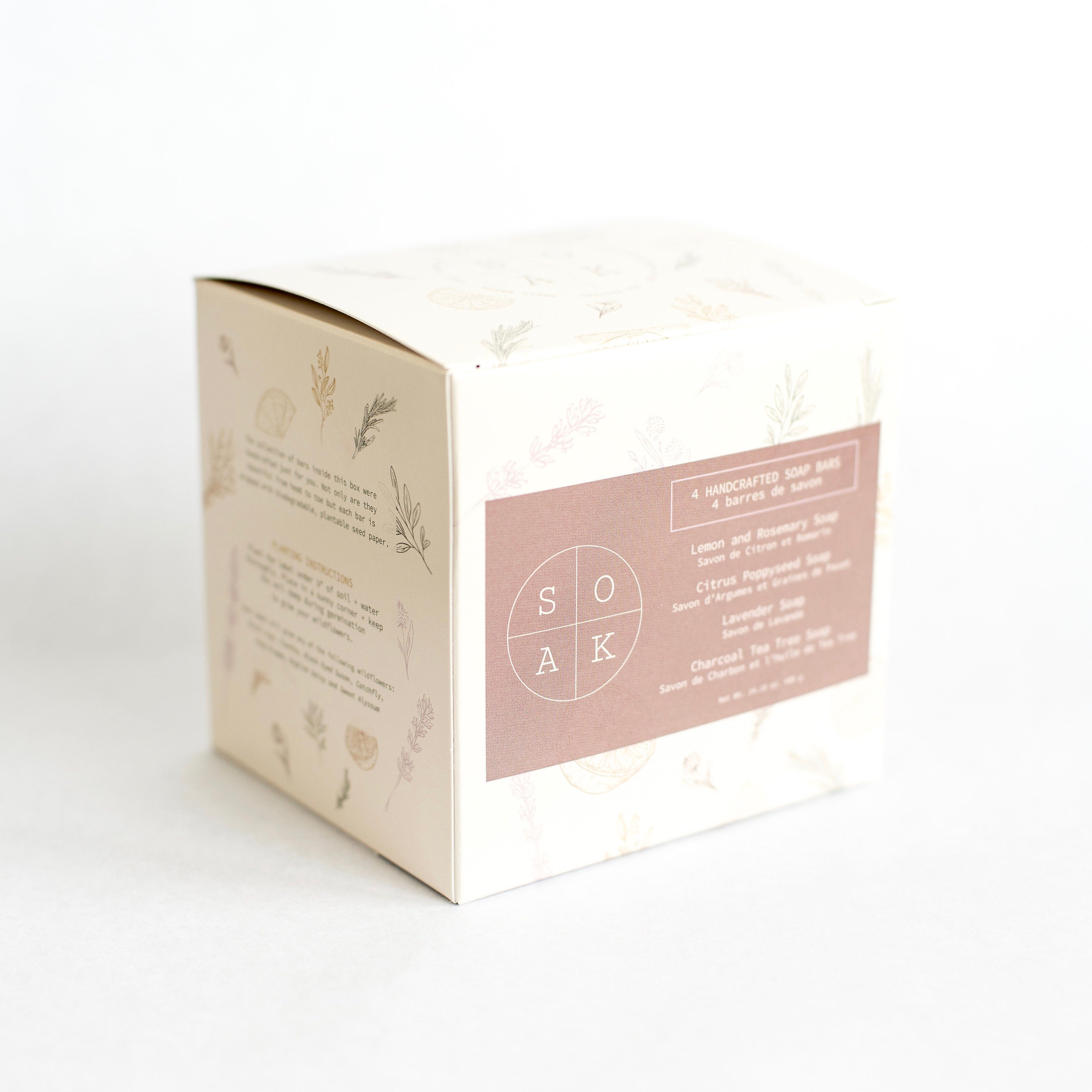 Soap Gift Box - includes 4 soap bars: Citrus Poppyseed, Lavender, Charcoal Tea Tree and Lemon Rosemary