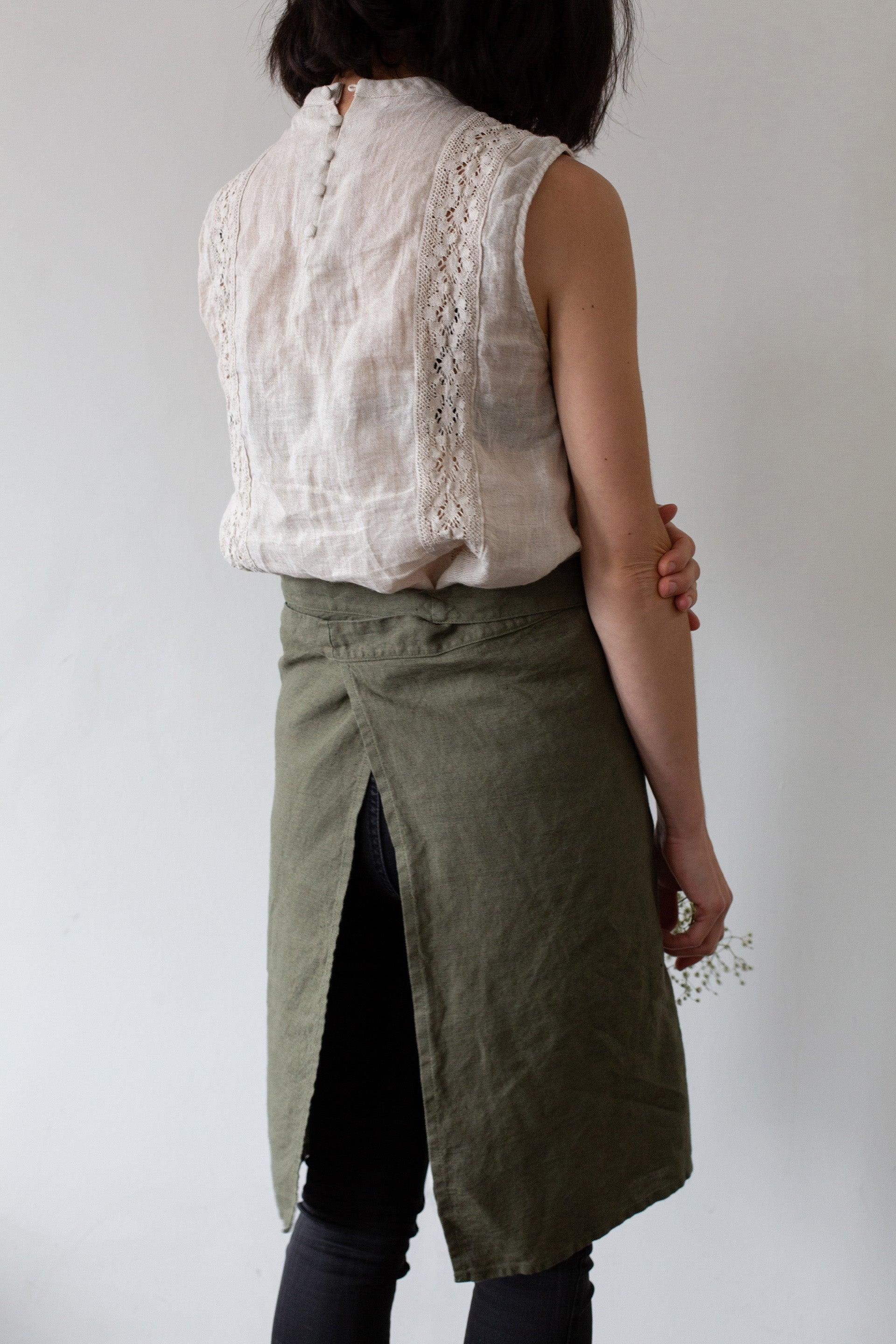 Half Linen Apron - Forest green