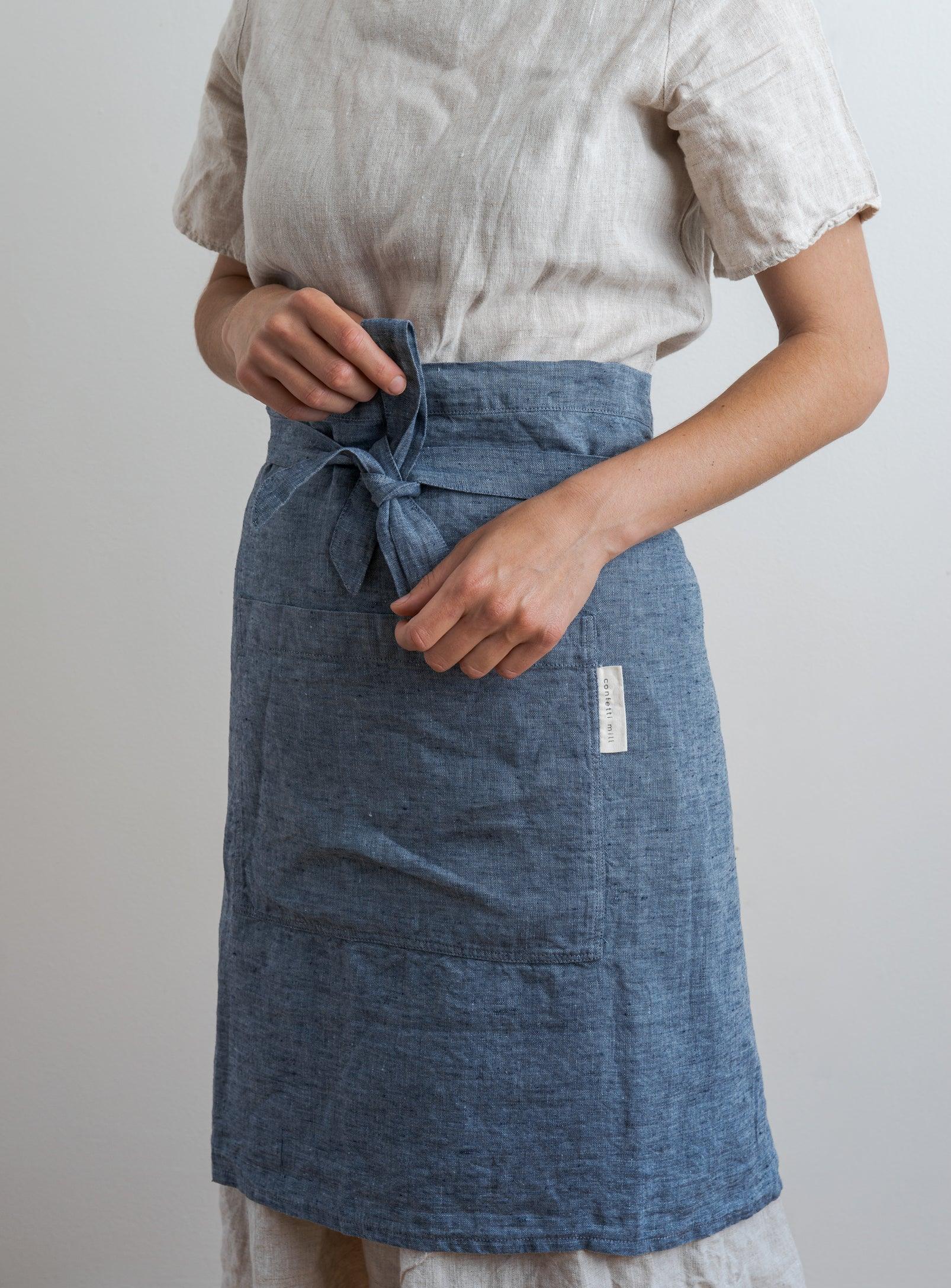 Half Linen Apron - Navy
