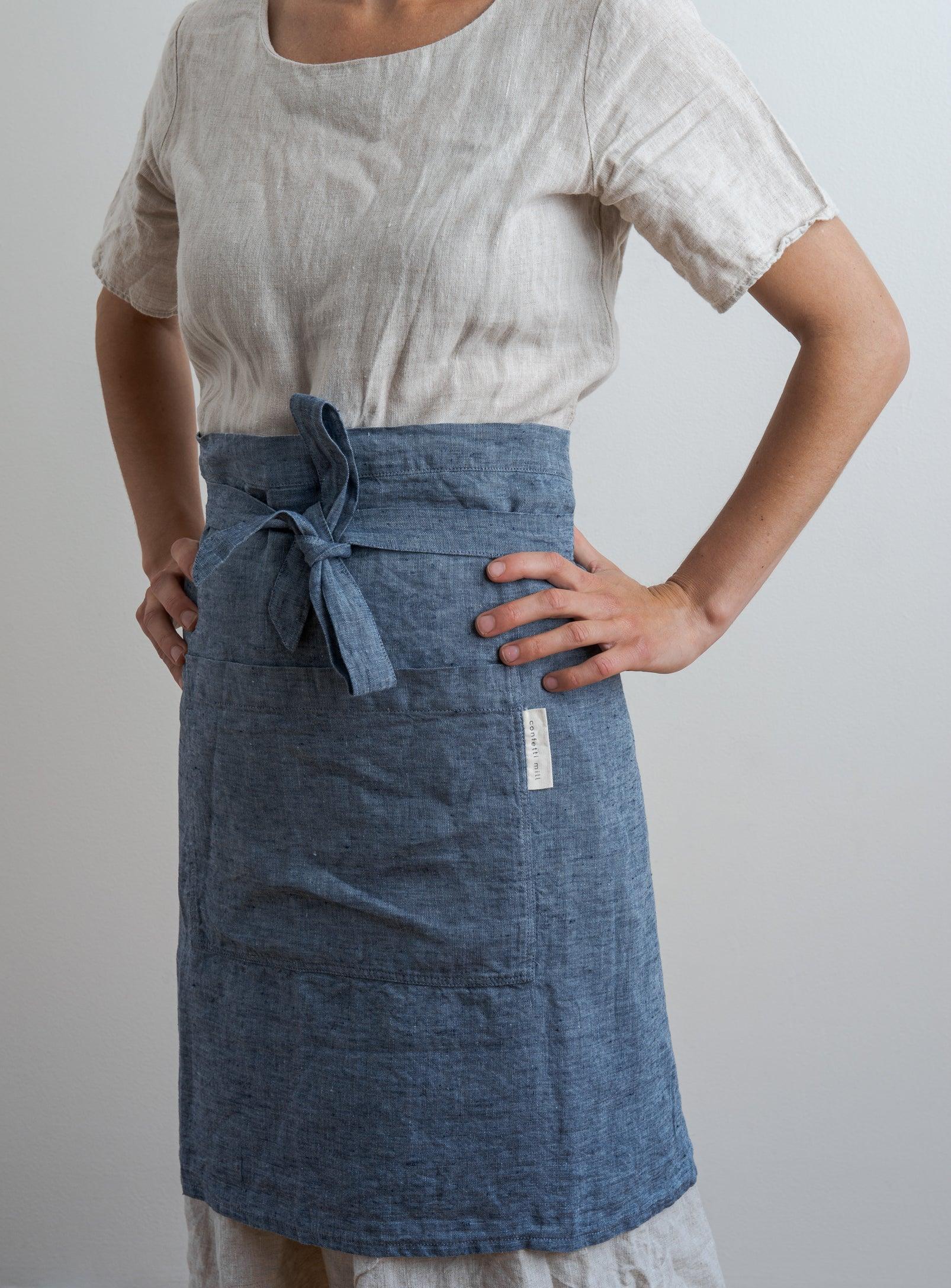 Half Linen Apron - Navy