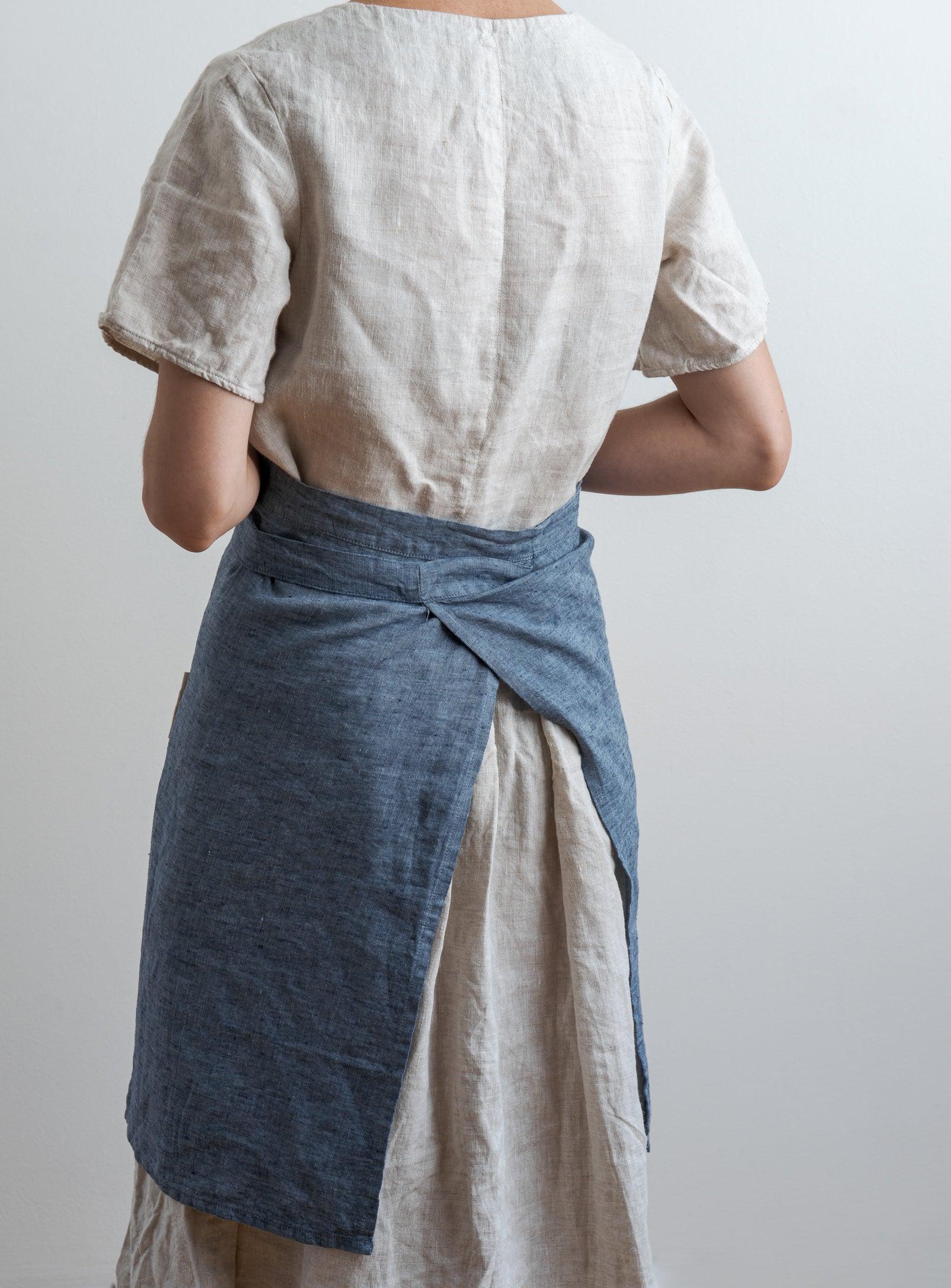 Half Linen Apron - Navy