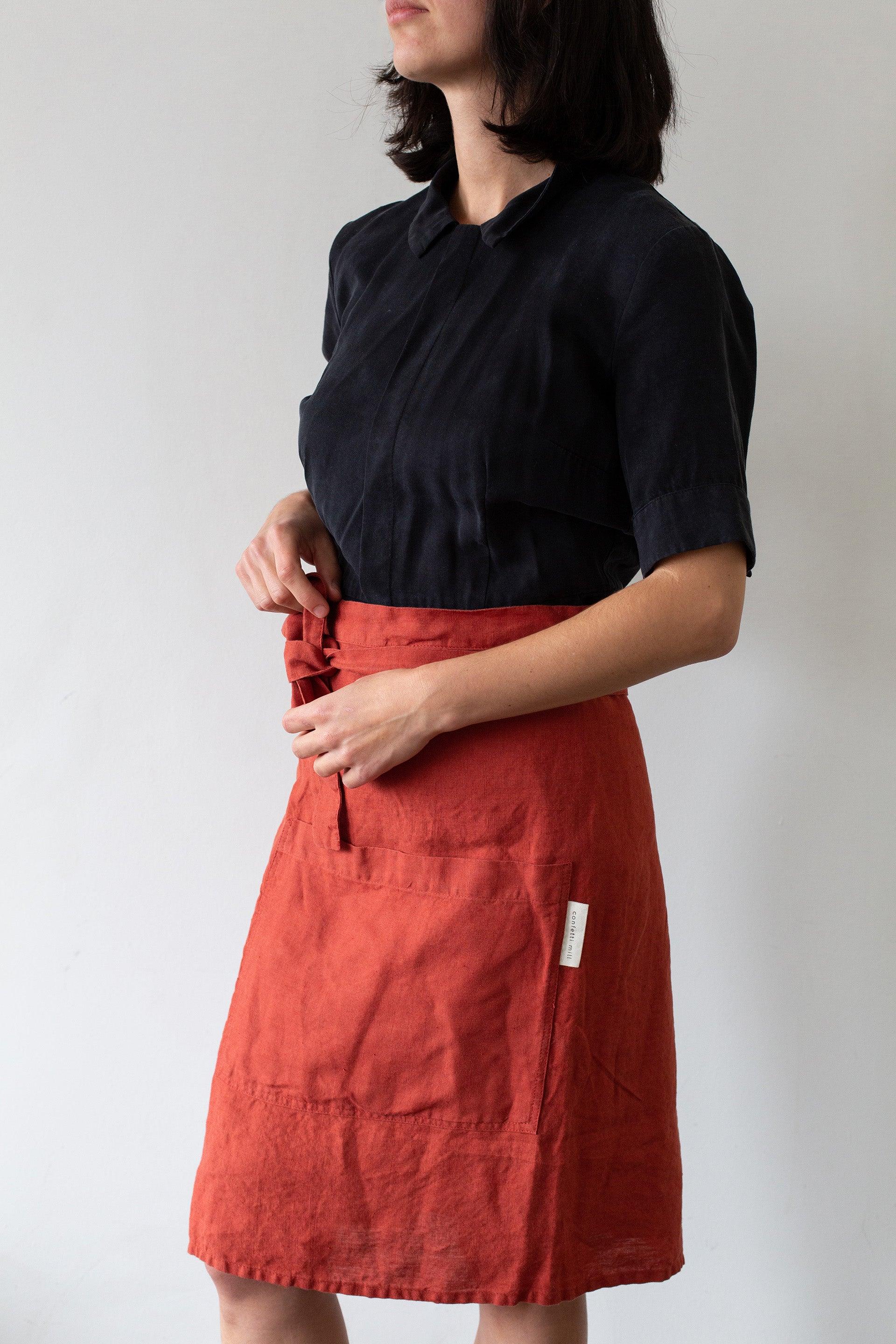 Half Linen Apron - Terracota